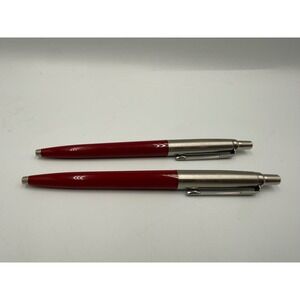 Set of 2 Parker Jotter Ballpoint Pens Red and Stainless Steel Retractable USA